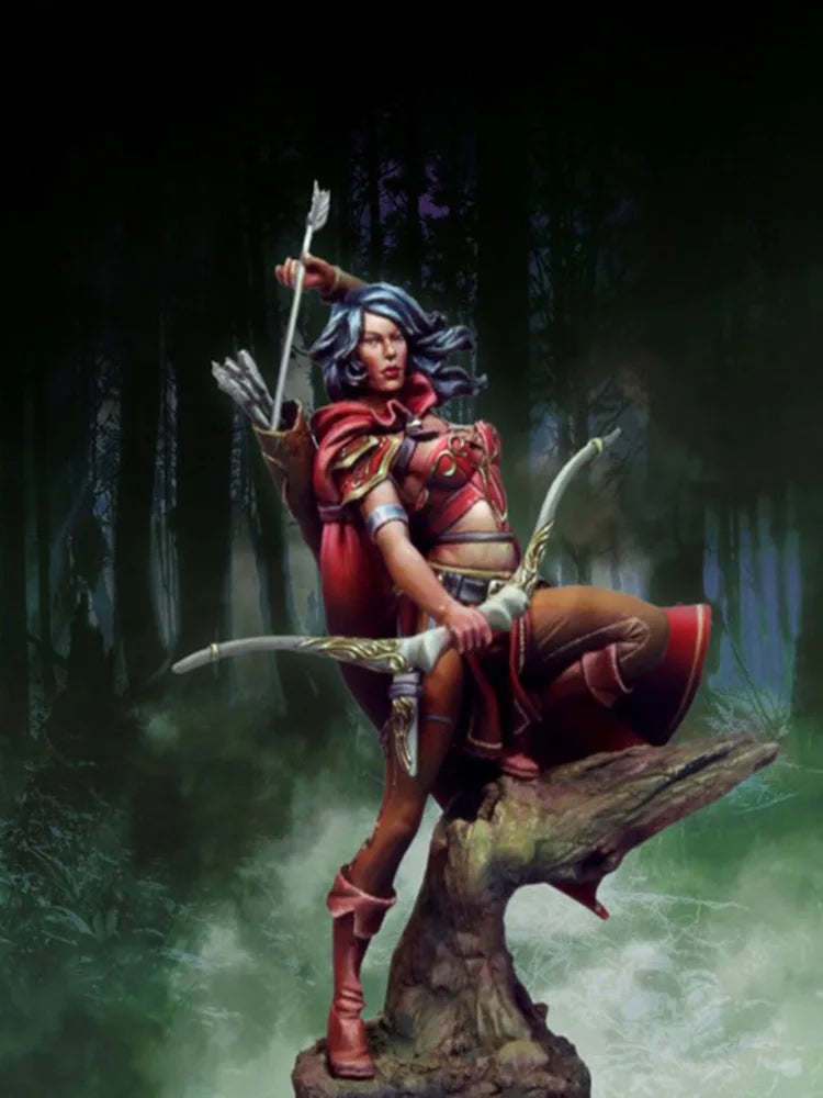 54mm Archer in Red Armor, Resin Model Figure Kit, Fantasy Theme, Unassembled and Unpainted