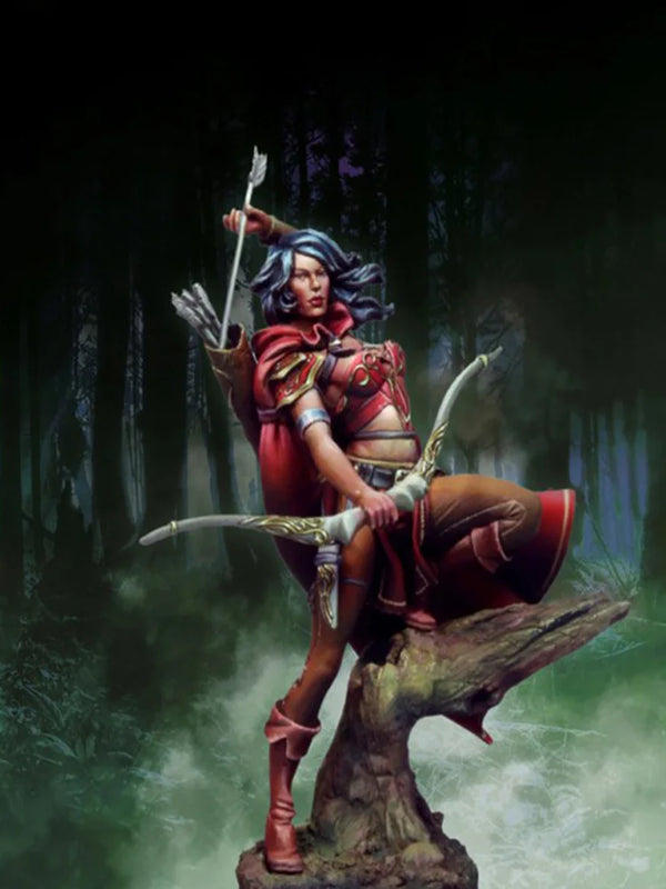 54mm Archer in Red Armor, Resin Model Figure Kit, Fantasy Theme, Unassembled and Unpainted