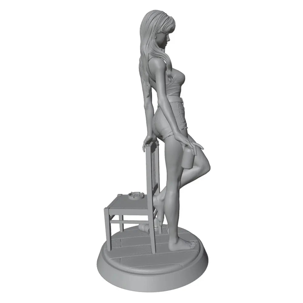 1/24 Female Pin-Up Posing with Chair, Resin Model Figure Kit, Unassembled and Unpainted