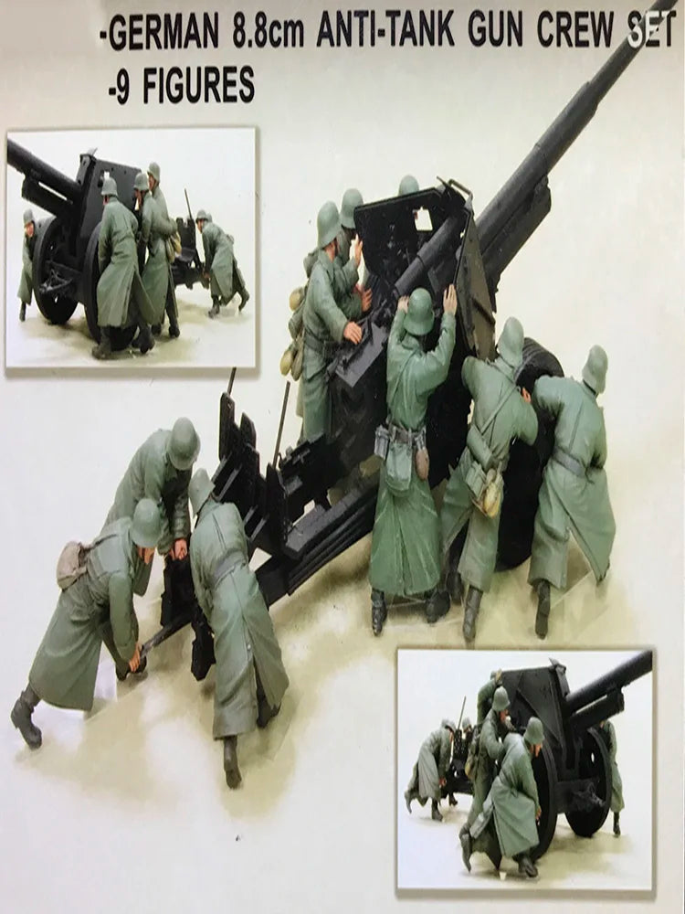 1/35 WWII German 8.8cm Pak 43 Anti-Tank Gun Crew, 9 Figures, Resin Model Figure Kit, Unassembled and Unpainted