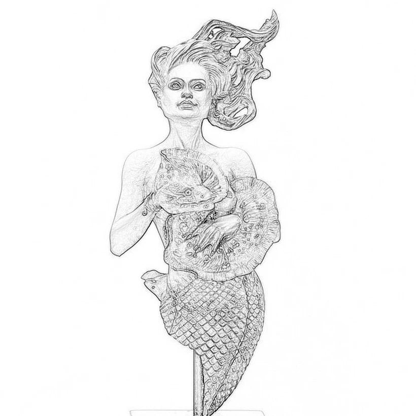 1/10 Horned Mermaid with Magical Orb, Resin Model Bust Kit, Fantasy Theme, Unassembled and Unpainted