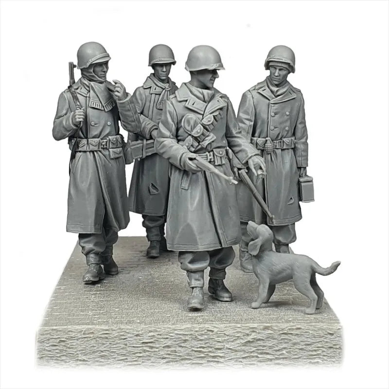1/35 WWII US Infantry with Working Dog, 5 Figures, Resin Model Figure Kit, Unassembled and Unpainted