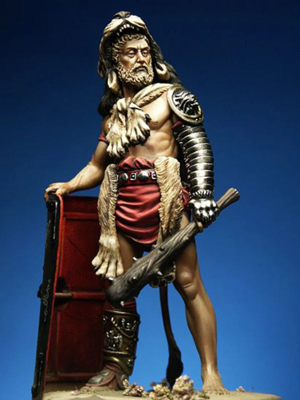 1/24 Bearded Warrior in Furs with Red Shield and Sword, Resin Model Figure Kit, Fantasy Theme, Unassembled and Unpainted