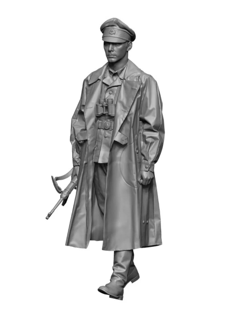 1/16 WWII German Officer in Greatcoat with Holstered Pistol, Resin Model Figure Kit, Unassembled and Unpainted