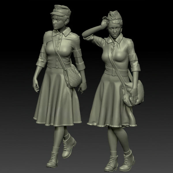 1/35 WWII Polish Nurses, 2 Figures, Resin Model Figure Kit, Unassembled and Unpainted