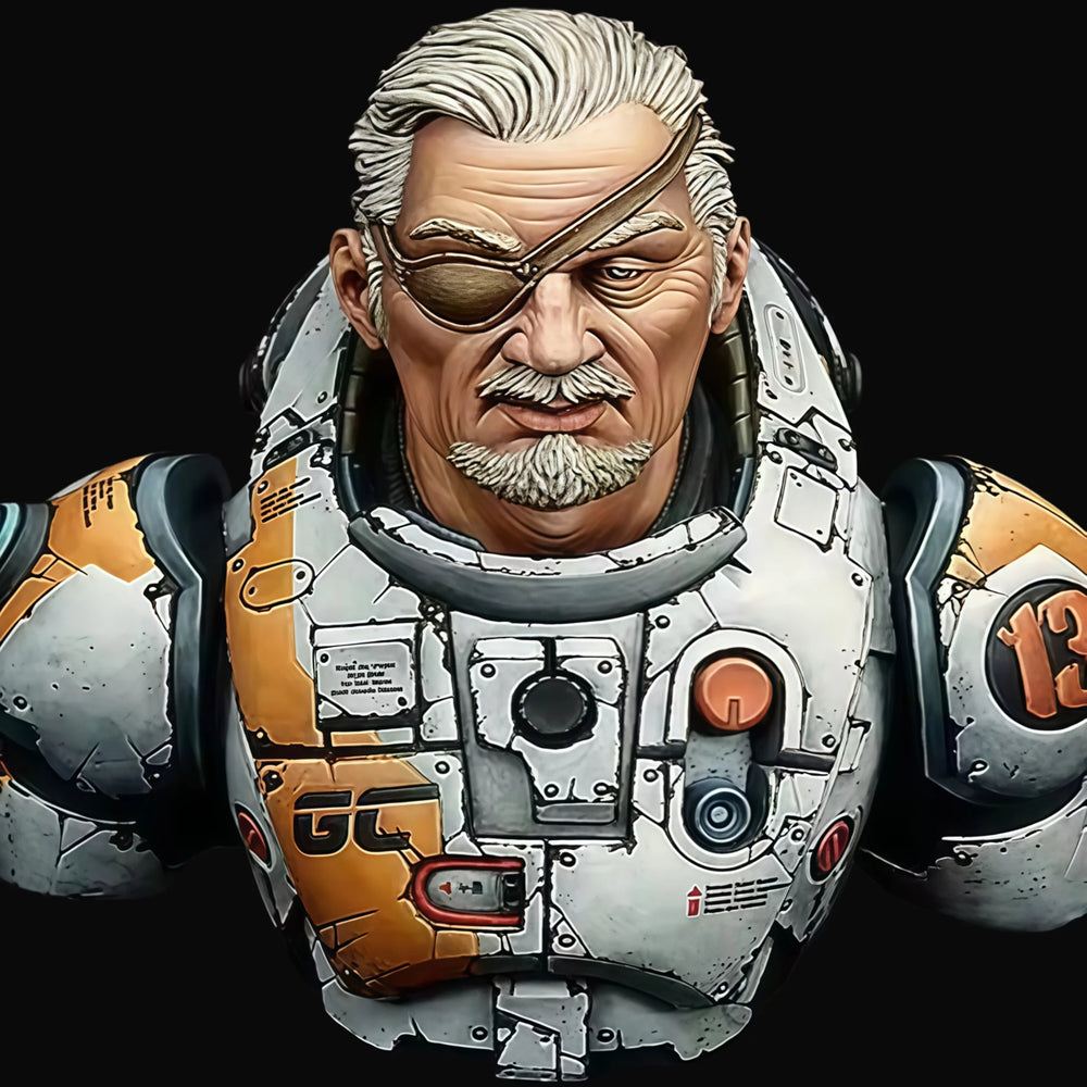 1/10 Grizzled Space Commander with Eye Patch, Resin Model Bust Kit, Sci-Fi Theme, Unassembled and Unpainted