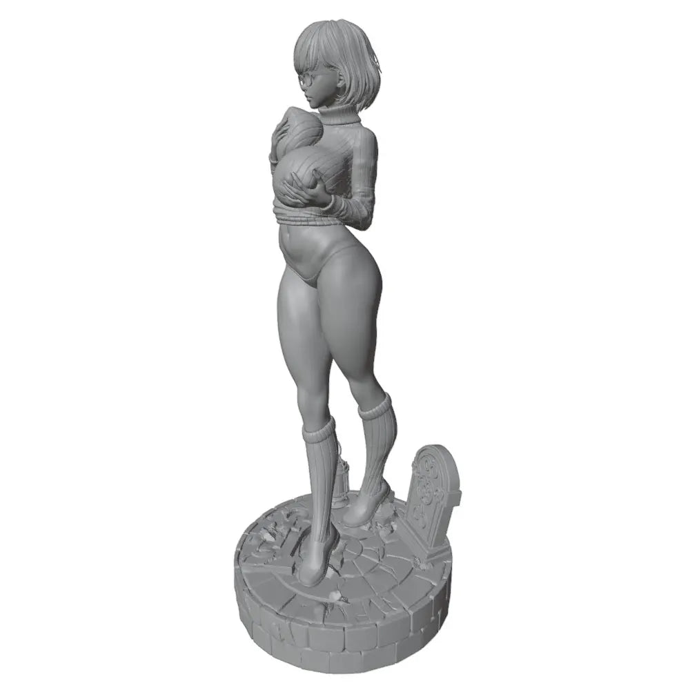 1/24 Red-Haired Woman in Orange Jacket with Glasses, Resin Model Figure Kit, Unassembled and Unpainted