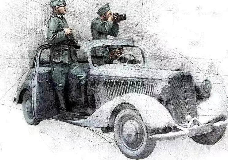 1/35 WWII German Reconnaissance Crew with Vehicle, 2 Figures, Resin Model Figure Kit, Unassembled and Unpainted