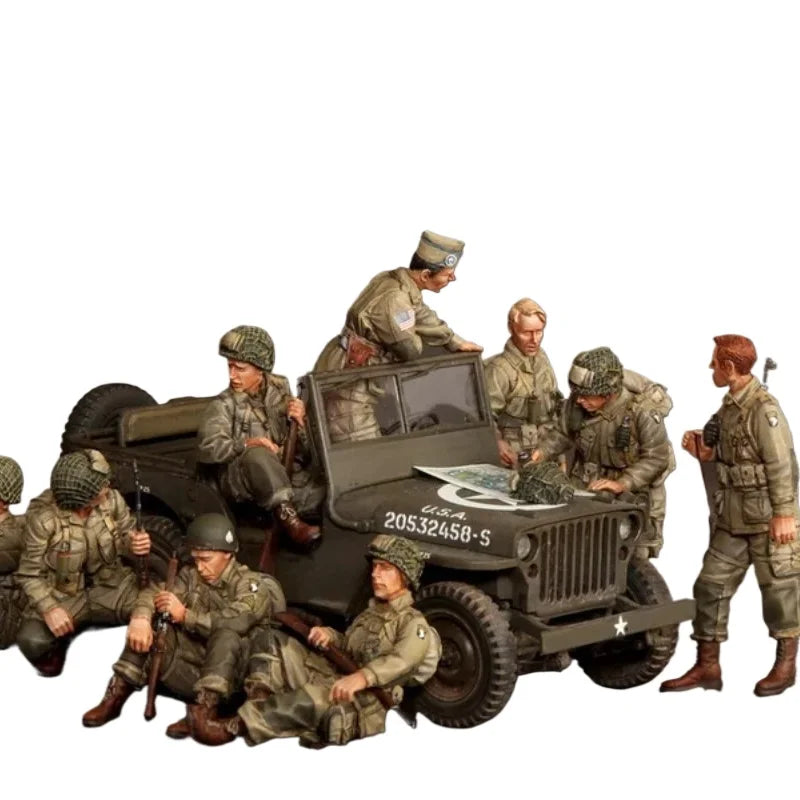 1/35 WWII American 101st Airborne at Rest, 14 Figures, Resin Model Figure Kit, Unassembled and Unpainted