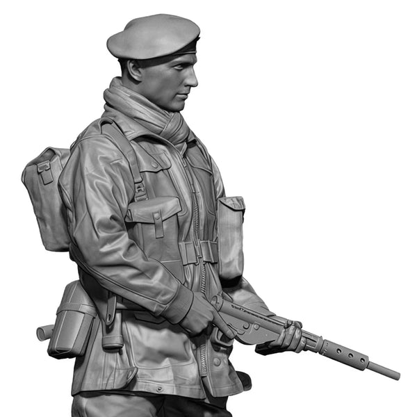 1/35 WWII British Paratrooper Standing Alert with Rifle, Resin Model Figure Kit, Unassembled and Unpainted
