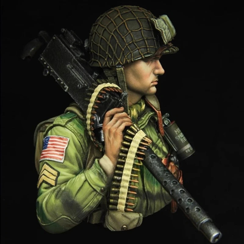 1/10 WWII US Paratrooper with Helmet Net and Garand, Resin Model Bust Kit, Unassembled and Unpainted