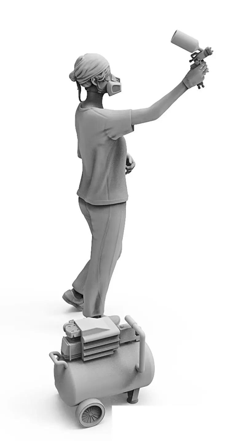 1/35 Female Photographers with Robot Companions, 5 Figures, Resin Model Figure Kit, Unassembled and Unpainted