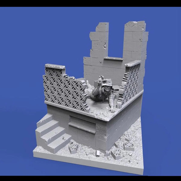 1/35 WWII Military Fortification, 3 Figures, Resin Model Diorama Kit, Unassembled and Unpainted