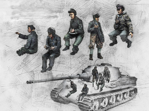 1/35 WWII Soviet Infantry Squad with Tank, 6 Figures, Resin Model Figure Kit, Unassembled and Unpainted
