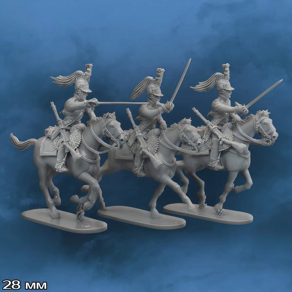 28mm Napoleonic French Dragon Cavalry, 3 Figures, Resin Model Figure Kit, Unassembled and Unpainted