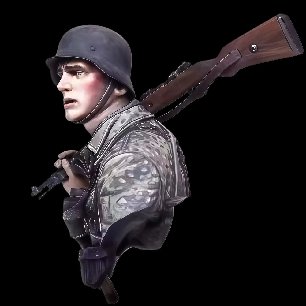 1/10 WWII German Soldier with Mauser Rifle, Resin Model Bust Kit, Unassembled and Unpainted