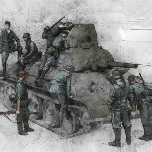 1/35 WWII German Infantry Assault on Soviet Tank, 8 Figures, Resin Model Diorama Kit, Unassembled and Unpainted