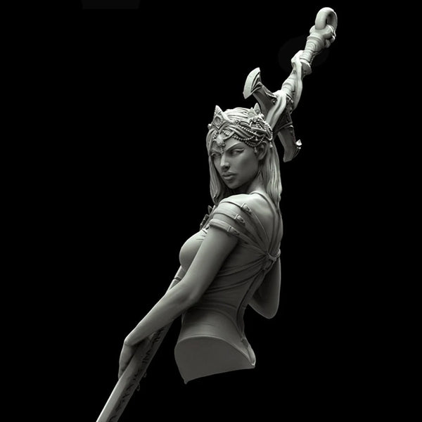 1/10 Crowned Sorceress with Raised Staff, Resin Model Bust Kit, Fantasy Theme, Unassembled and Unpainted
