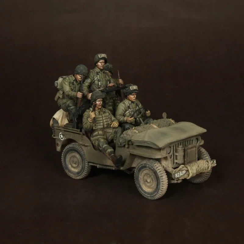 1/35 WWII Allied US Airborne with Jeeps, 7 Figures, Resin Model Figure Kit, Unassembled and Unpainted
