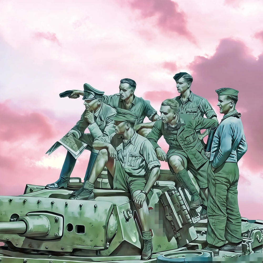 1/16 WWII German Tank Crew in Combat Positions, 6 Figures, Resin Model Figure Kit, Unassembled and Unpainted