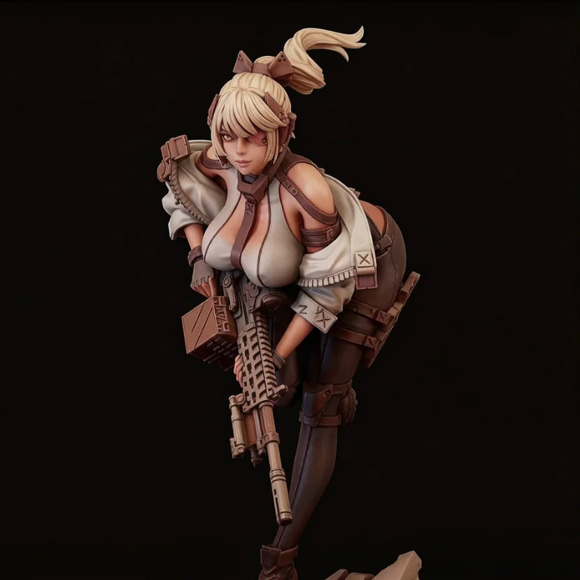 35mm Female Warrior with Ornate Rifle, Resin Model Figure Kit, Fantasy Theme, Unassembled and Unpainted