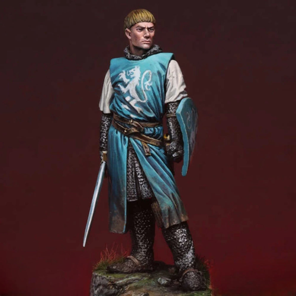 1/32 Medieval Norman Knight in Blue Heraldic Tunic, Resin Model Figure Kit, Unassembled and Unpainted