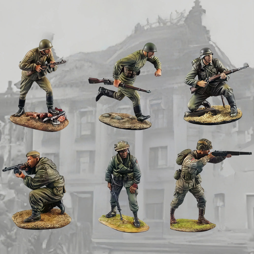 1/35 WWII Soviet Infantry Charging Forward, 6 Figures, Resin Model Figure Kit, Unassembled and Unpainted