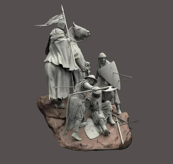 1/24 Medieval Crusader Warriors, 4 Figures, Resin Model Diorama Kit, Unassembled and Unpainted