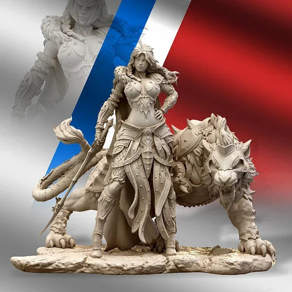 1/24 Warrior with Beasts, 3 Figures, Resin Model Diorama Kit, Fantasy Theme, Unassembled and Unpainted