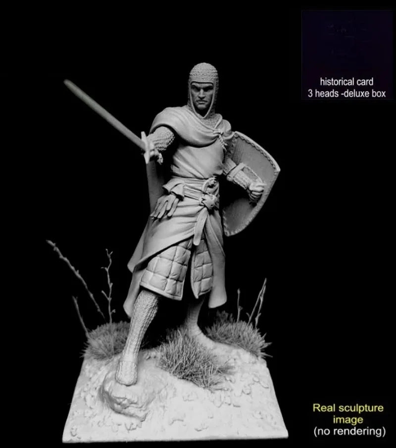 1/24 Medieval Crusader Knight with Blue Surcoat and Spear, 3 Figures, Resin Model Figure Kit, Unassembled and Unpainted
