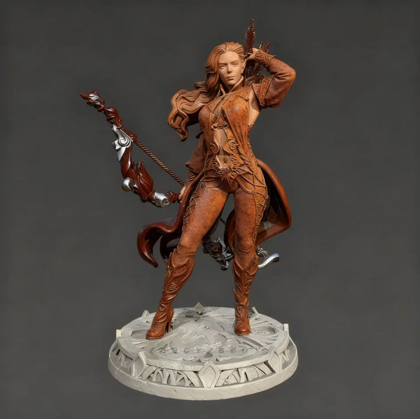 75mm Sorceress Casting Spell with Ornate Staff, Resin Model Figure Kit, Fantasy Theme, Unassembled and Unpainted