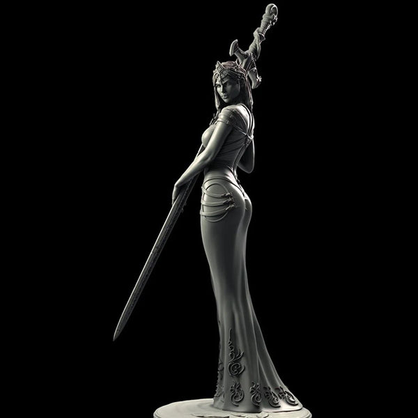 1/24 Female Warrior with Raised Sword in Ornate Robes, Resin Model Figure Kit, Fantasy Theme, Unassembled and Unpainted