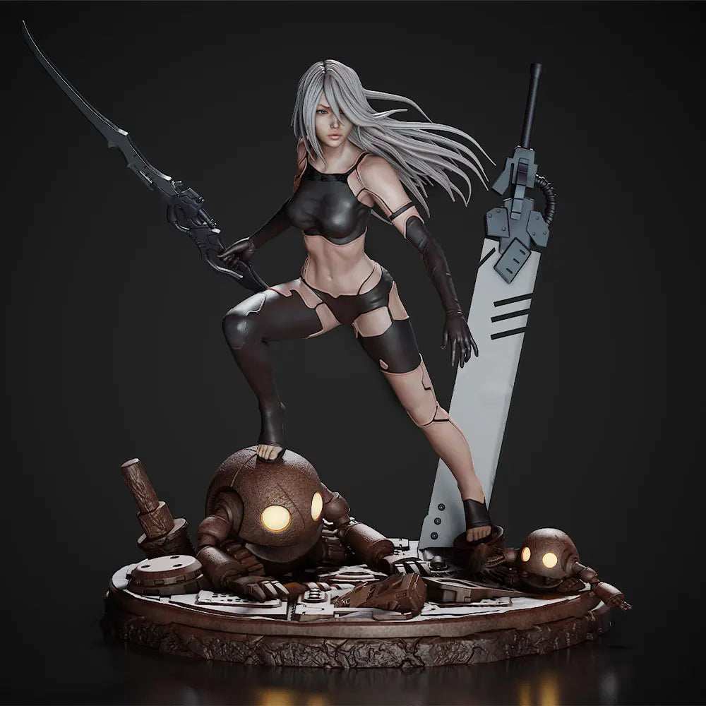1/24 Female Warrior with Dual Blades on Skull Base, Resin Model Figure Kit, Fantasy Theme, Unassembled and Unpainted