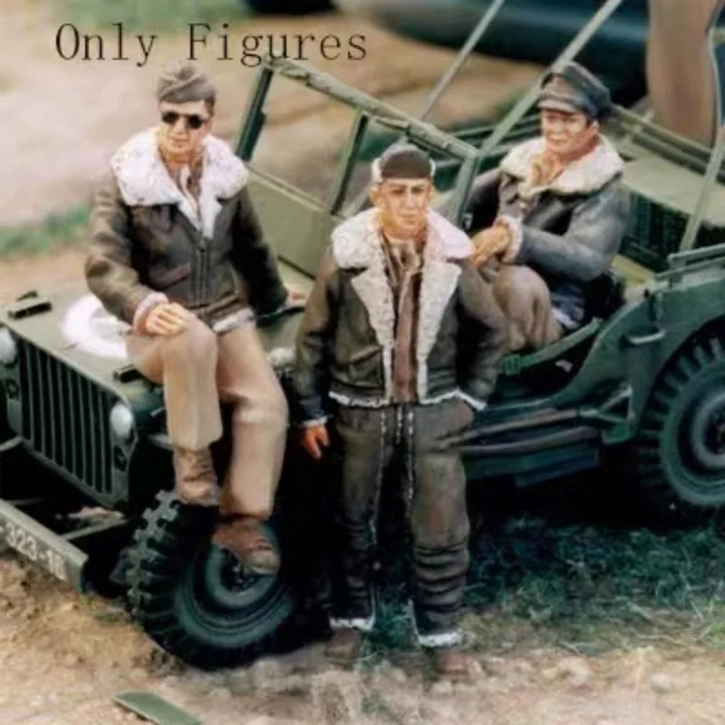 1/48 WWII German Military Personnel, 3 Figures, Resin Model Figure Kit, Unassembled and Unpainted