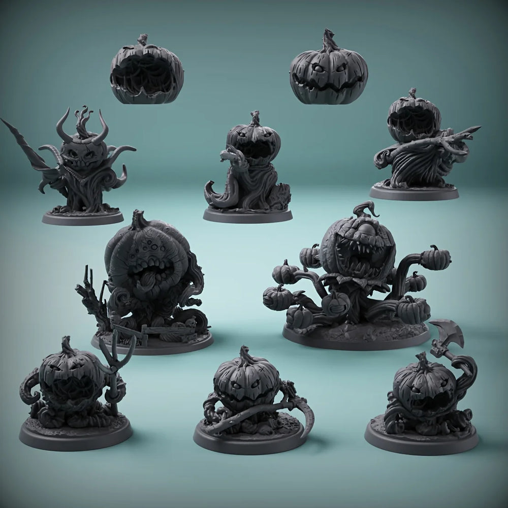 32mm Halloween Pumpkin Monster, 10 Figures, Resin Model Figure Kit, Fantasy Theme, Unassembled and Unpainted