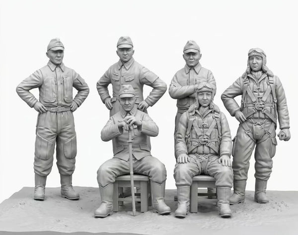 1/48 WWII Military Pilots and Officers, 6 Figures, Resin Model Figure Kit, Unassembled and Unpainted