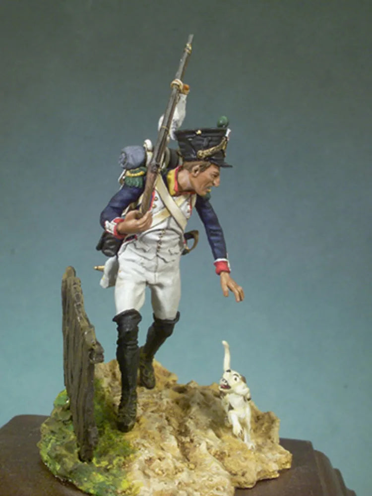 54mm Napoleonic Infantry with Dog, Resin Model Figure Kit, Unassembled and Unpainted