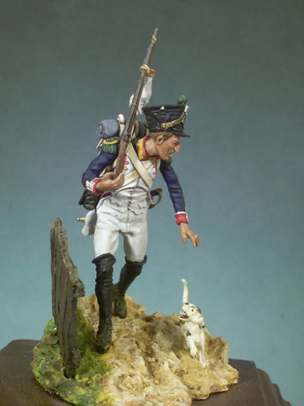 54mm Napoleonic Infantry with Dog, Resin Model Figure Kit, Unassembled and Unpainted
