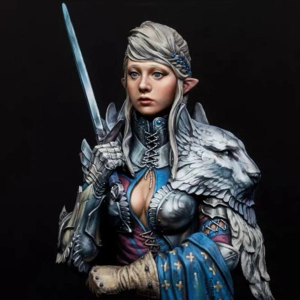 1/10 Female Elf Warrior Swordsman, Resin Model Bust Kit, Fantasy Theme, Unassembled and Unpainted