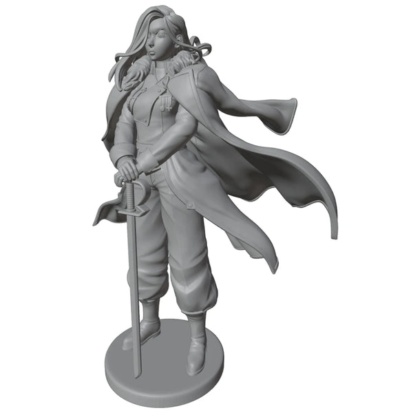 1/24 Female Warrior with Red Cape and Rifle, Resin Model Figure Kit, Anime Theme, Unassembled and Unpainted