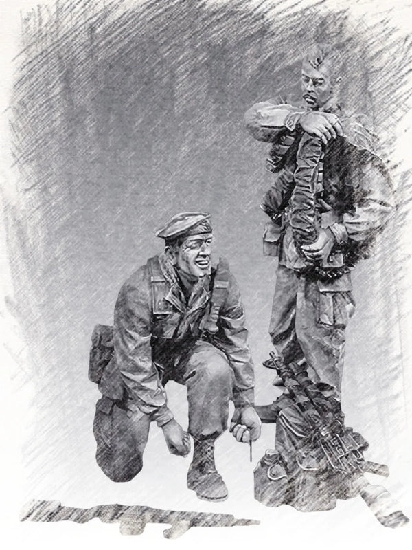 1/35 WWII German Infantry Squad Assault, 2 Figures, Resin Model Figure Kit, Unassembled and Unpainted