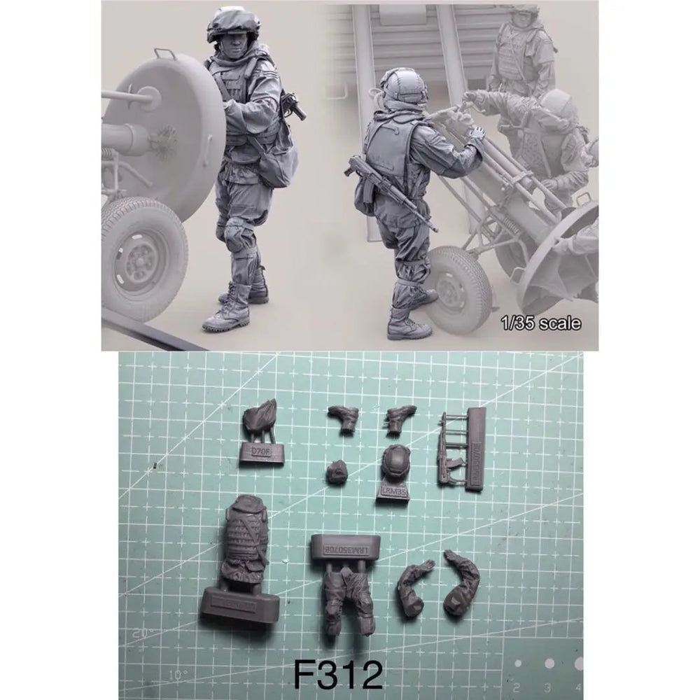 1/35 Modern Infantry Squad with Towed Recoilless Rifle, 7 Figures, Resin Model Figure Kit, Unassembled and Unpainted