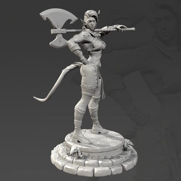 75mm Female Warrior with Axe, Resin Model Figure Kit, Fantasy Theme, Unassembled and Unpainted
