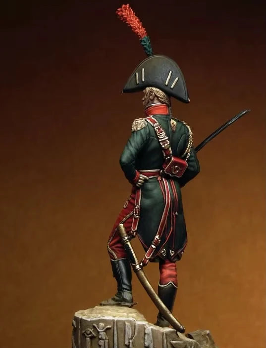 1/24 Napoleonic Officer in Red Breeches with Plumed Bicorne, Resin Model Figure Kit, Unassembled and Unpainted