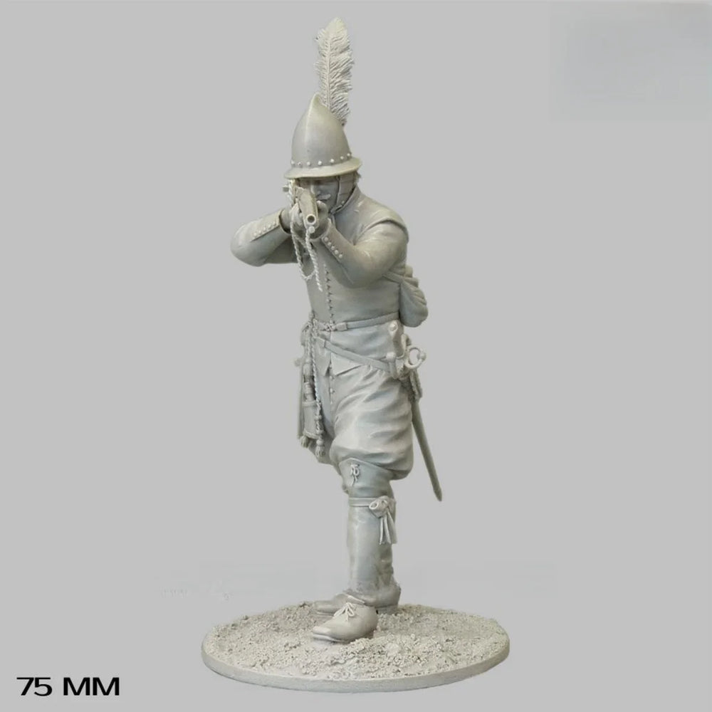 75mm 17th Century European Marksman, 4 Figures, Resin Model Figure Kit, Military Theme, Unassembled and Unpainted
