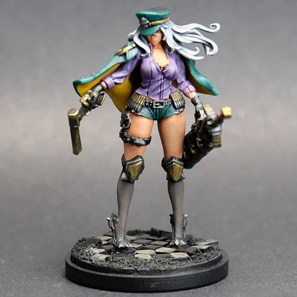30mm Female Warrior with Teal Hair, Resin Model Figure Kit, Fantasy Theme, Unassembled and Unpainted