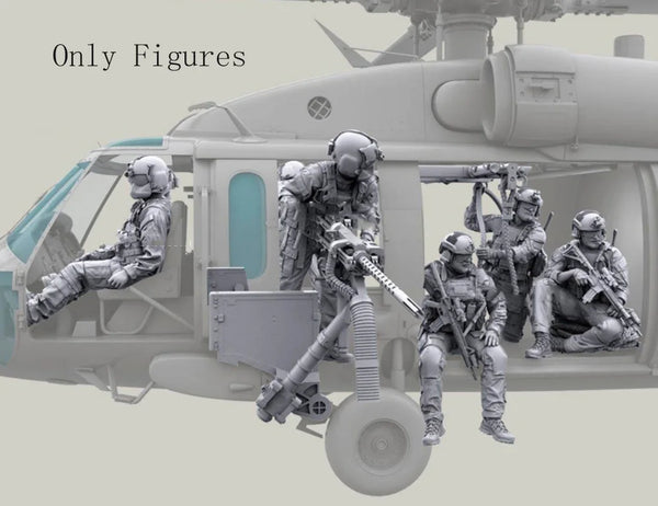 1/35 Modern Special Forces Helicopter Insertion, 7 Figures, Resin Model Figure Kit, Unassembled and Unpainted