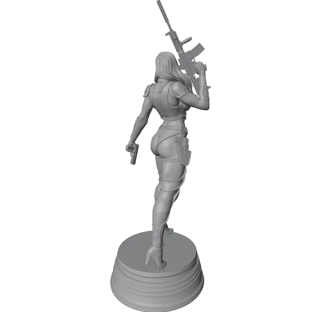 75mm Female Sci-Fi Soldier in Beret with Plasma Rifle, Resin Model Figure Kit, Fantasy Theme, Unassembled and Unpainted