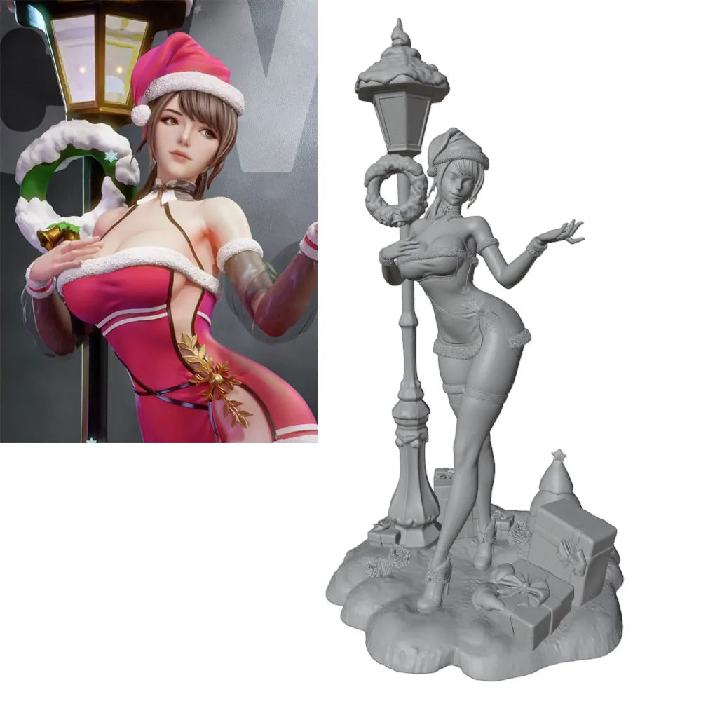 1/24 Glamorous Female with Street Lamp, Resin Model Figure Kit, Anime Theme, Unassembled and Unpainted