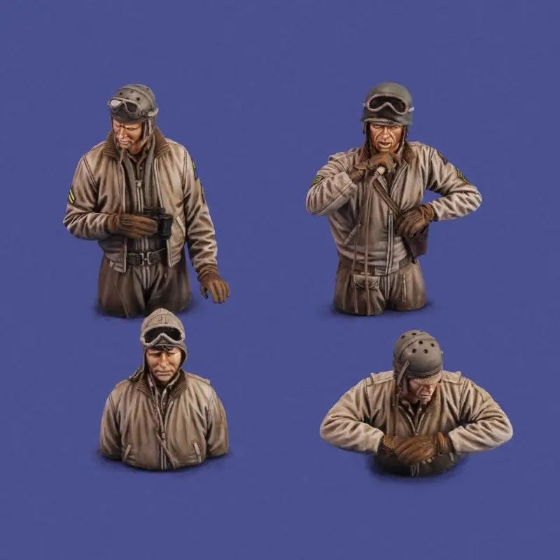 1/35 WWII German Panzer Crew with Goggles, 4 Figures, Resin Model Figure Kit, Unassembled and Unpainted